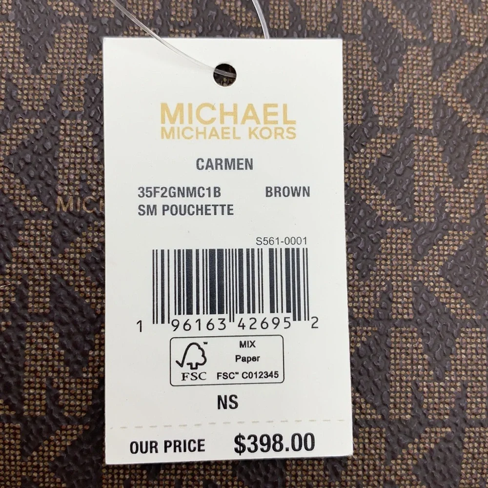 MICHAEL KORS Carmen Small Shoulder Pochette Bag BROWN SIGNATURE COLOR  NWT